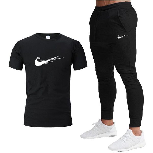 

men's tracksuits 2021 summer t-shirt + pants suit track sportswear short-sleeved 2-piece set, Gray