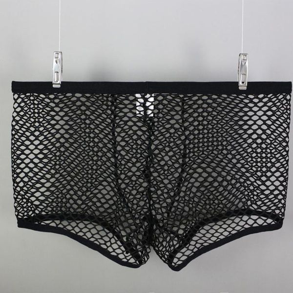 

underpants hollow out boxer men low-waist mesh perspective underwear shorts briefs boxershorts, Black;white