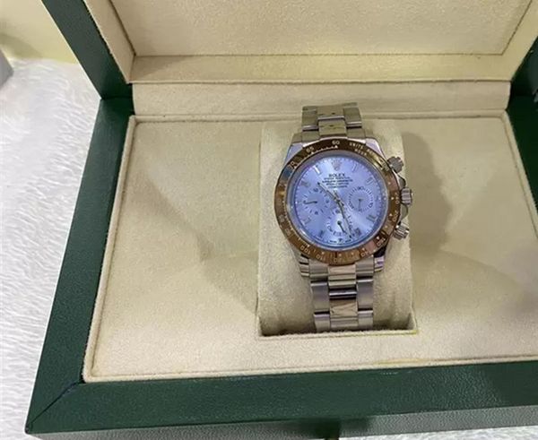 

2021 original box luxury watches brand asia 2813 mechanical ceramic bezel 116500ln blue chronograph automatic men's watch 20 color, Slivery;brown