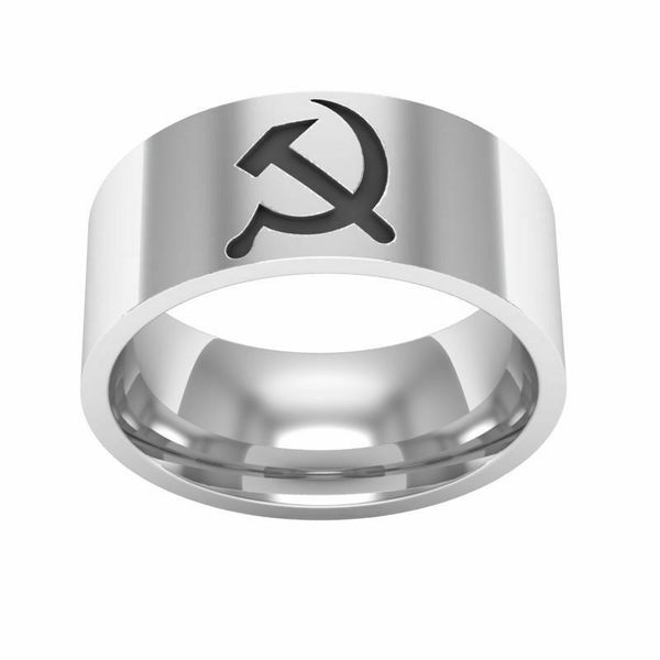 

soviet hammer & sickle theme silver stainless steel rings band jewelry size 6-13