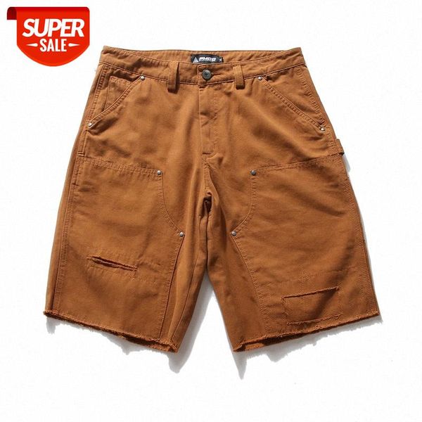 

japanese-style cut-out frayed overalls shorts men's port style street casual five-point pants #in9h, Black