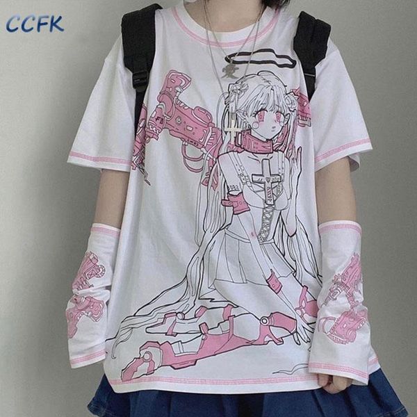 

women's t-shirt summer harajuku clothes mechanical angel print women egirls gothic white teeaesthetic punk grunge streetwear y2k
