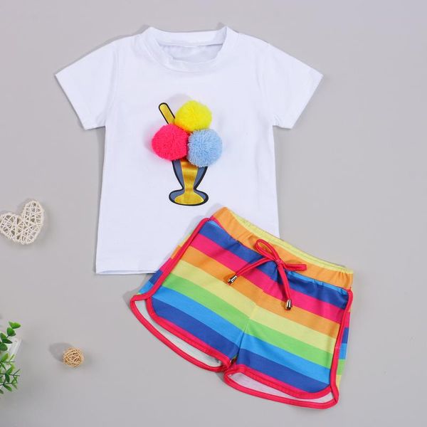 

clothing sets focusnorm 1-6y summer kids girls lovely clothes colorful balls short sleeve t shirts+striped printed shorts 2pcs, White