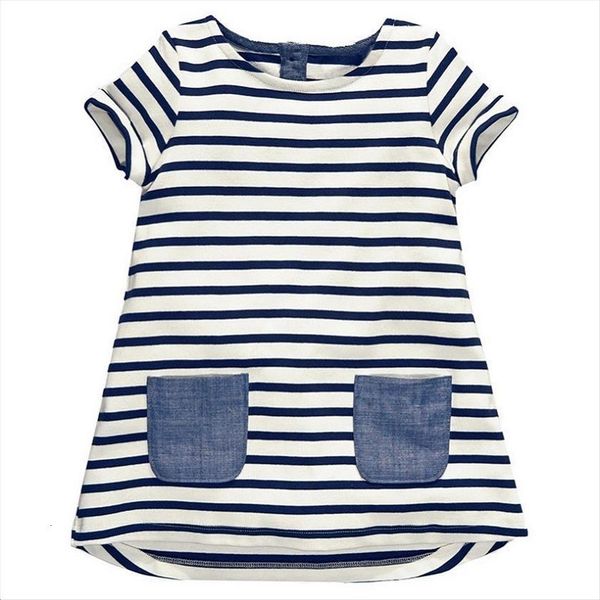 

1 6 years baby girls girl dress blue stripe summer cotton casual long kids clothing kf047, Red;yellow