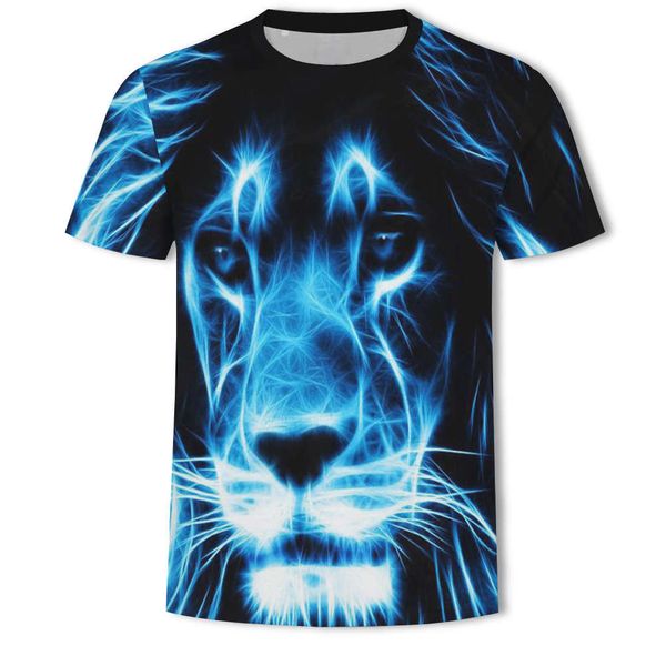 

summer men's lion tiger 3d digital printing short sleeve fashion t-shirt, White;black