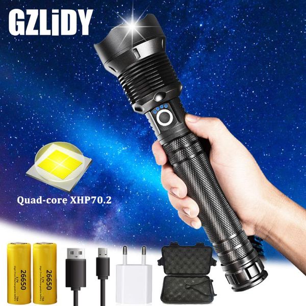 

glare xhp70.2 led usb charging tactical torch super bright waterproof zoom hunting light using 18650 or 26650 battery flashlights torches