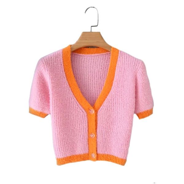 

women's knits & tees 2021 spring korean sweater women vintage pink cardigan knitted cute punk crop knit cardigans purple, White