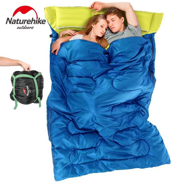 

naturehike double sleeping bag 3 season outdoor camping travel equipment pillows ultralight envelope couples bags