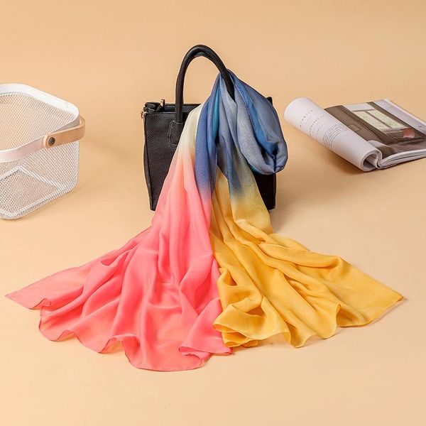

scarves 2021 spring women colorful rainbow scarf gradient georgette shawl foulard femme summer beach cover up soft pareo plus size 180cm, Blue;gray