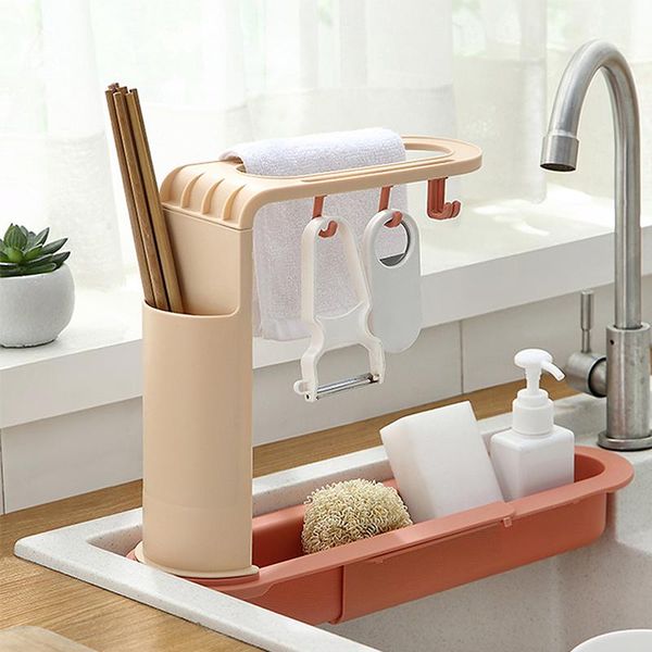 

kitchen storage & organization sink drain rack soap sponge basket organizer dishwashing rag hooks holder adjustable shelf utensil