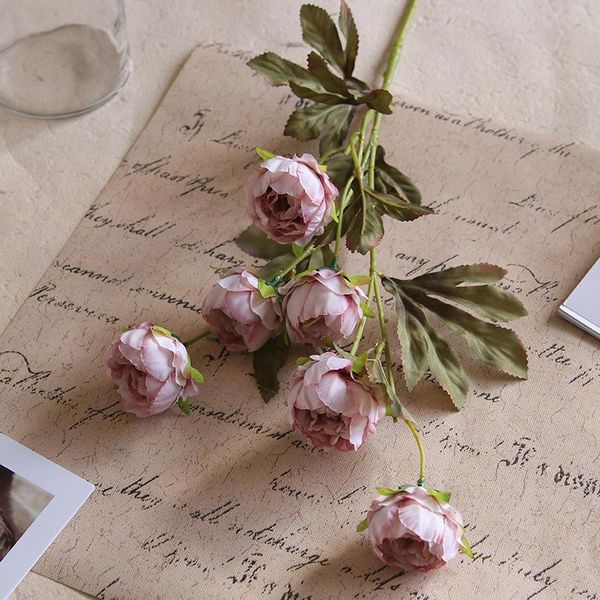 

decorative flowers & wreaths 6 head peony artificial plants dried natural penoy wedding home decoration fake preserved flower vase rose peta