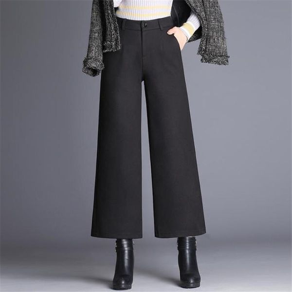 

women's pants & capris female spring plus size thick wide leg woman 50% wool loose stretch trousers lady winter high ankle-length, Black;white