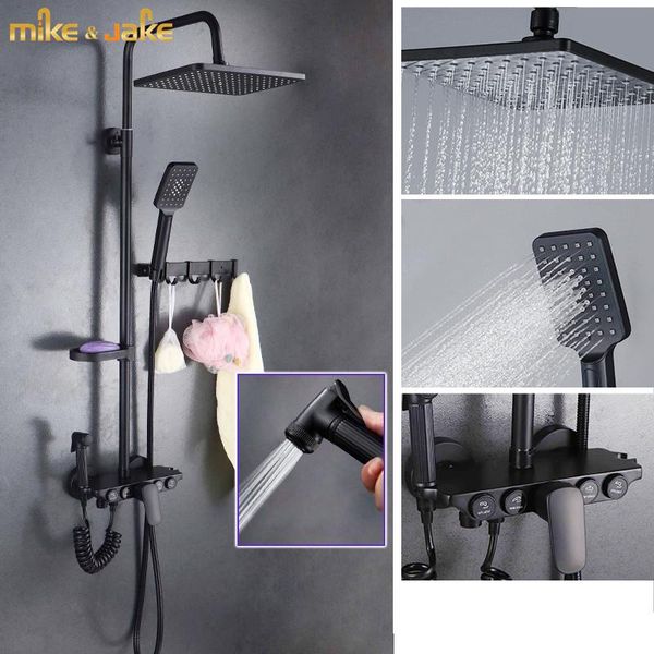 

matte black shower set bathroom faucet wall bath mixer rainfall sets