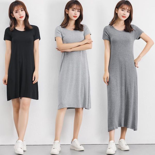 

casual dresses long skirt, loose inside with short sleeves, Black;gray