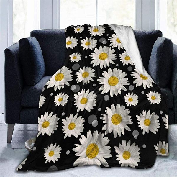 

blankets white daisies and dots cubre camara green throw blanket 3d print on demand sherpa super comfortable for sofa thin quilt