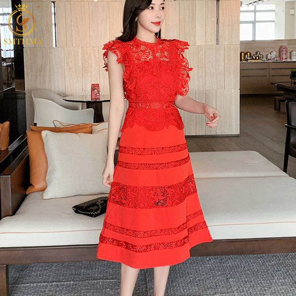 

smthma vintage elegant fashion runway summer dress robe women sleeveless lace hollow out ruffles patchwork dress vestidos, Black;gray