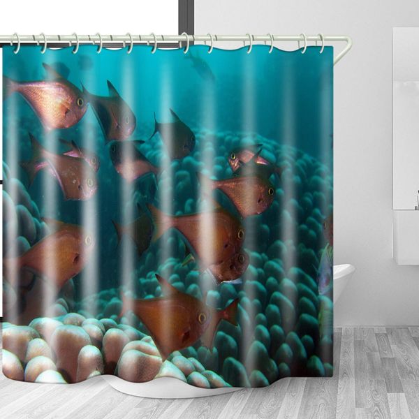

blue ocean fish school print waterproof fabric shower curtain for bathroom home decor covered bathtub curtains liner includes