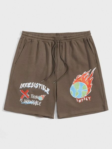 

men slogan & basketball graphic track shorts l4wy#, Black