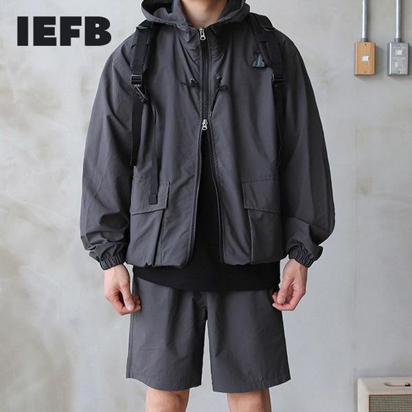 

men's jackets iefb wear functional workwear jacket trendy handsome korean style spring big size hooded drawstring coat 9y4080, Black;brown