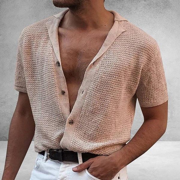 

men's casual shirts knitted for men spring summer cotton linen cardigan poloshirt short sleeve v neck button chemise homme f1zh, White;black