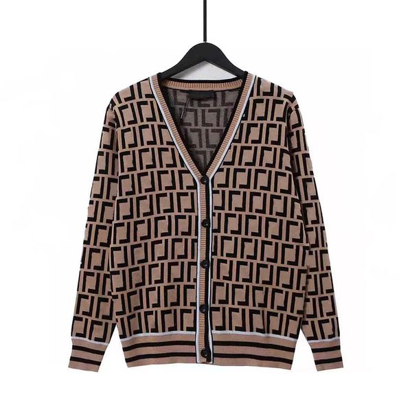 

knitted cardigan sweater double f letter tees jacquard temperament v-neck thin knit jacket for men and women of the same style sweaters, White;black