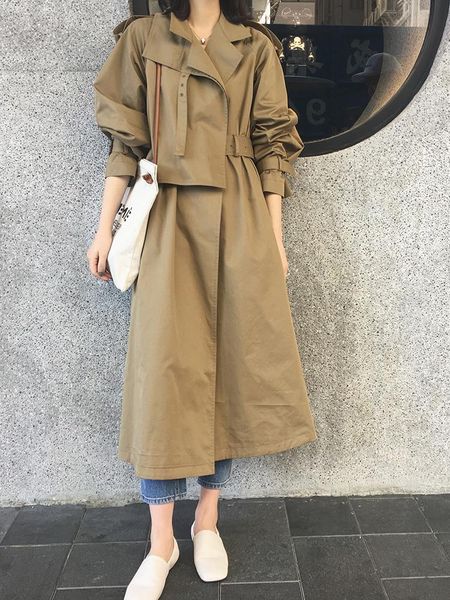 

women's trench coats 2021 women thick khaki long coat fashion winter turn-down collar female oversized clothes, Tan;black