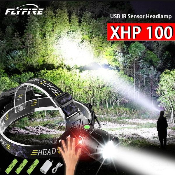 

xhp100 ir sensor led headlamp usb rechargeable headlight head 18650 waterproof camping lantern fishing light headlamps
