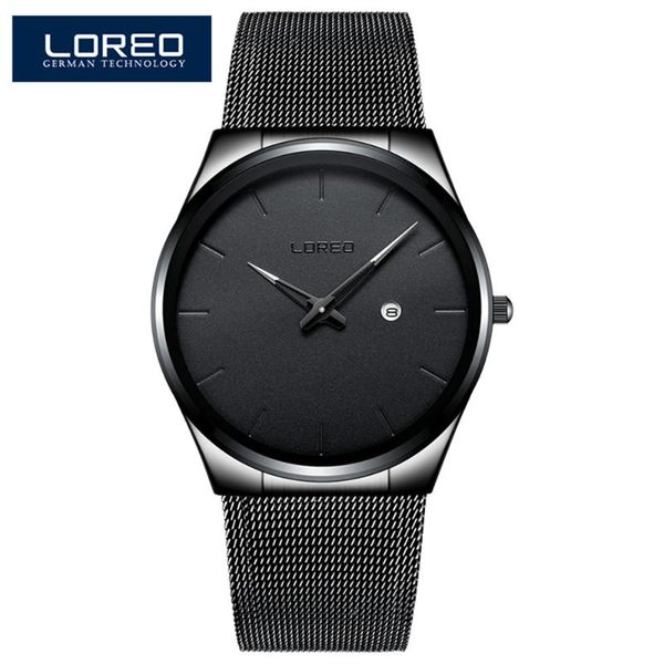 

wristwatches loreo brand fashion simple watches men classic black ultra thin stainless steel mesh strap quartz wrist watch relogio masculino, Slivery;brown
