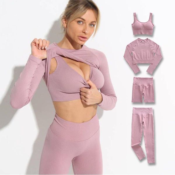 

gym clothing 2021 seamless women's sportswear yoga set workout clothes athletic wear sports legging fitness bra long sleeve suit, White;black