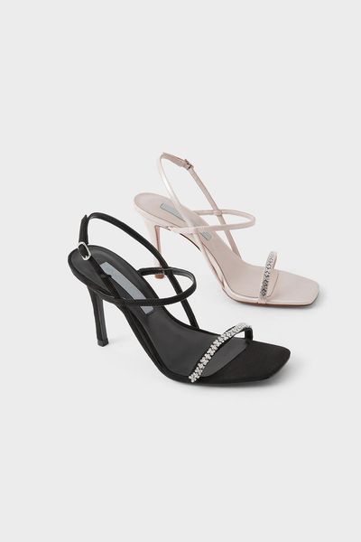 

sandals 2021 spring ladies rhinestone decoration square head high heel sexy, Black