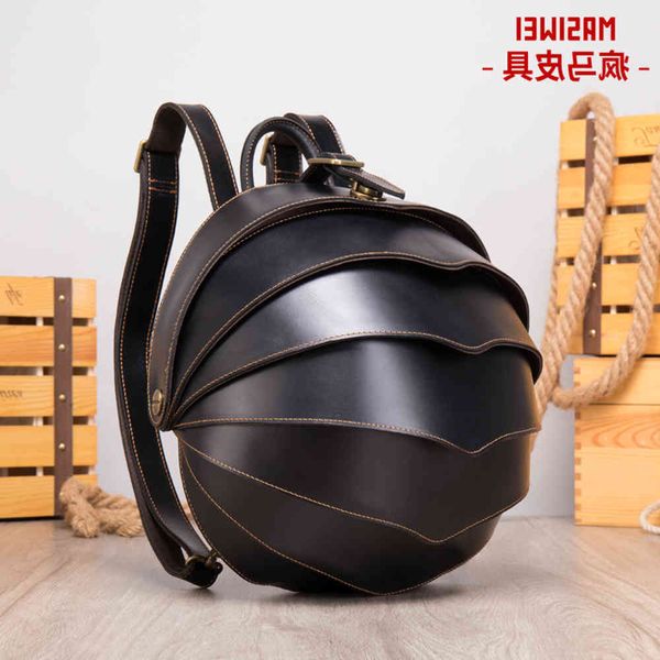 

crazy horse leather men's bag leather men's backpack creative beetle cool backpack