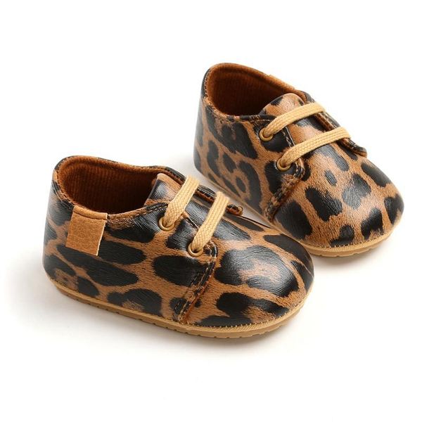 

first walkers 2021 spring autumn infant baby boy soft sole pu leather high grade leopard lace-up non-slip crib shoes 0-18 m13