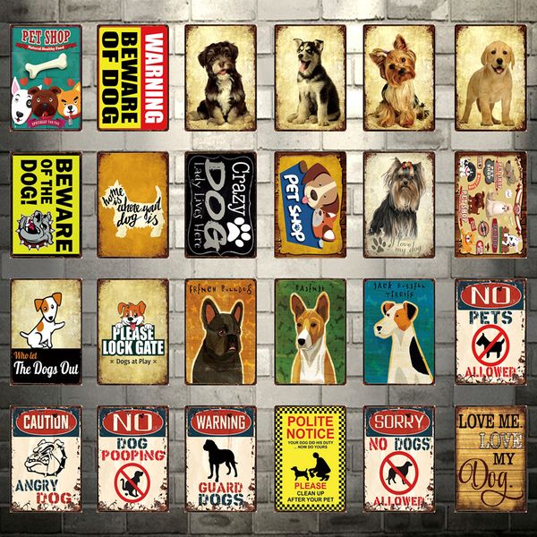 

pets shop warning beware of the dog metal sign tin poster home decor bar wall art painting 20*30 cm size dy87