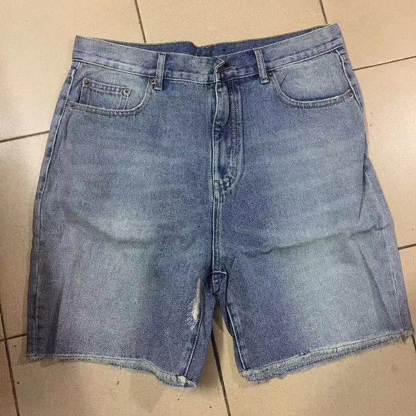 

2021 summer latest listing luxurys designer cuffs short mens jeans classic pink stripe am-jeans printing fluorescent denim fashion hole tear, Blue