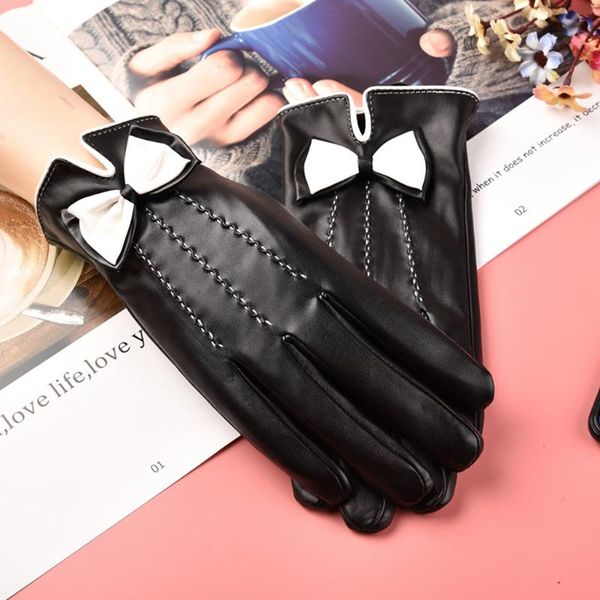 

five fingers gloves women genuine leather winter warmer fluff soft female fur lining white row clasp high-quality mittens 19oct29, Blue;gray