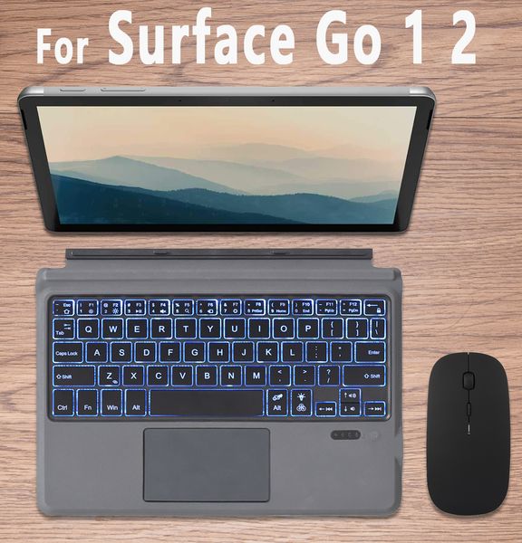 Teclado sem fio para Microsoft Surface Go 1 2 Wireless Backlit Turco Árabe Hebraico Russo Teclado Espanhol