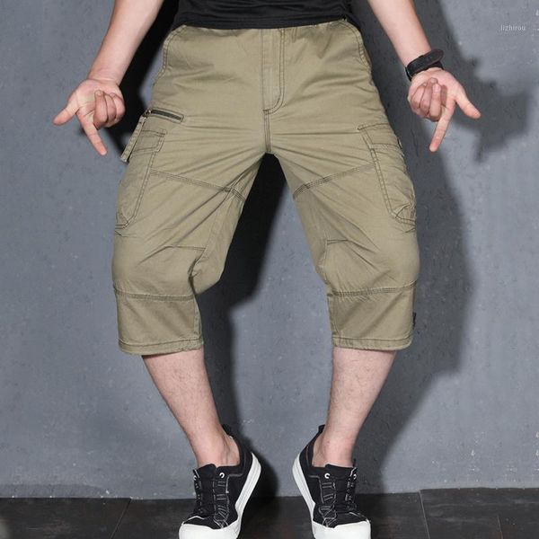 

men's summer cargo shorts solid cotton knee length male breeches military casual work short pants s-5xl, White;black