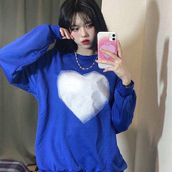 

women's hoodies & sweatshirts harajuku style autumn and winter long-sleeved sweatshirt college love round neck pullover plus velvet loo, Black