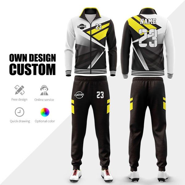 

running jackets wholesale custom soccer training two piece set velour tracksuit jogging workout clothes zipper football men, Black;red