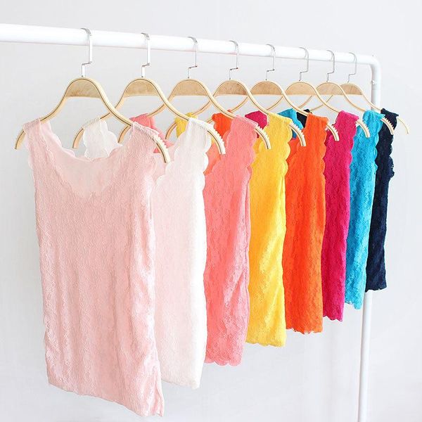 

women's tanks & camis sleeveless floral knitted full lace double layers tank shirt vest blouse h111, White