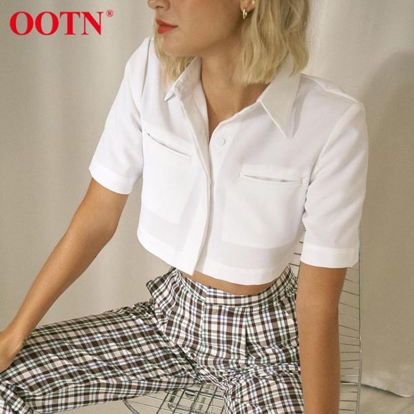 

women's blouses & shirts ootn white short women sleeve with pocket elegant plain blouse female office workwear spring summer 2021