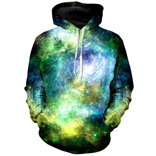 

Green starry sky pattern Fierce 3D printing hoodie visual impact party top punk goth round neck high quality sweater hoodie, Black