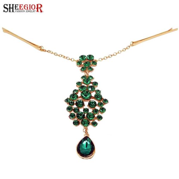 

hair clips & barrettes sheegior romantic wedding bride hairpin accessories for women green rhinestone gold water drop jewelry gift, Golden;silver