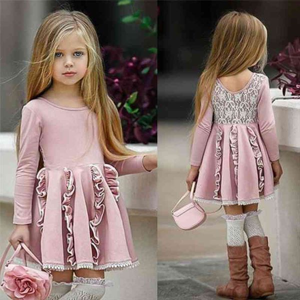 

lovely kids baby girl dresses princess back lace patchwork cotton long sleeve high waist ruffle party tutu 2 7y, Red;yellow