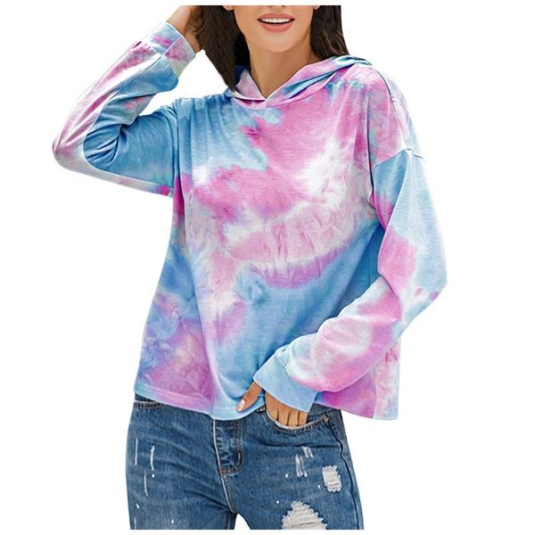 

women's hoodies & sweatshirts 2021 autumn womens multicolor casual long sleeve round collar sweatshirt loose printed tie dyeing hoodie, Black