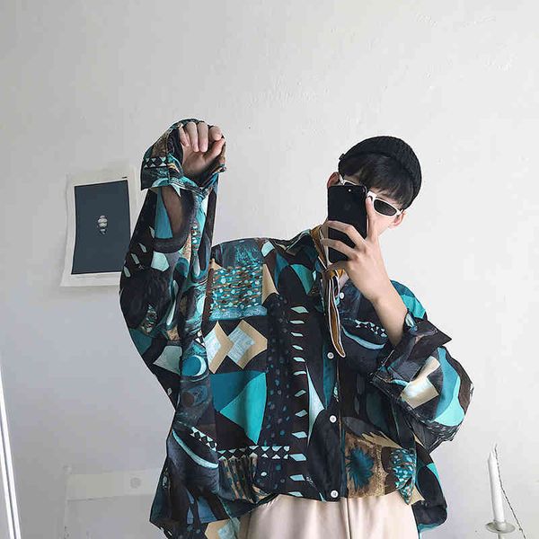 

men's casual shirts summer fashion loose floral printing long sleeve hawaiian homme green/blue color clothes -2xl iq4x, White;black