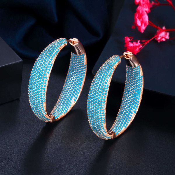 

luxury turkish light blue cubic zirconia large loop hoop earring for women fashion statement jewelry brincos cz883 210714, Golden;silver