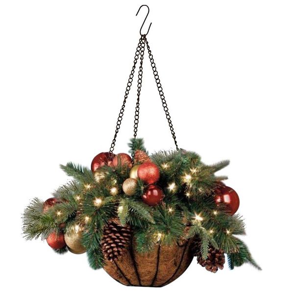 

decorative flowers & wreaths artificial christmas hanging basket flocked with mixed frosted berries and white led lights ornament xmas decor