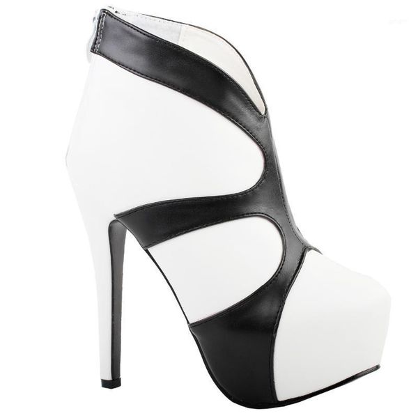 

retro round toe moto cowgirl platform stiletto pump ankle boot black white dress shoes1
