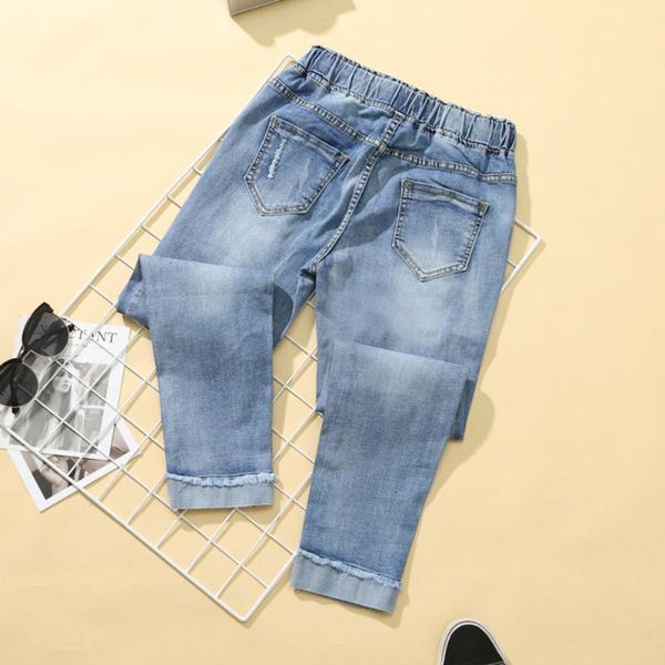 

fashion women summer korea style harem ankle length denim pants office lady casual ripped embroidery female size trousers women's jeans, Blue